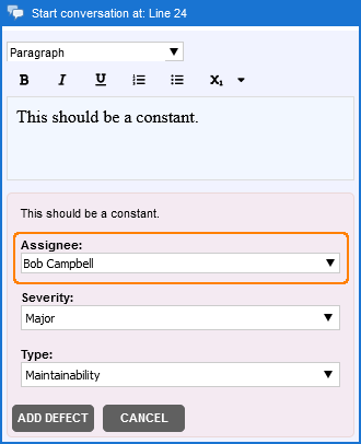 Assigning defects to particular user