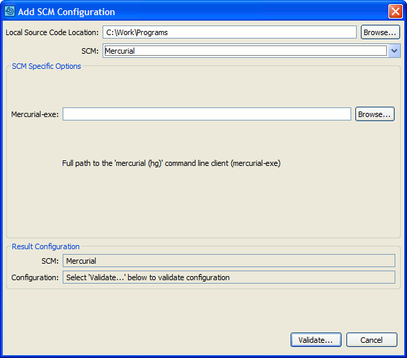 Configure client to work with Mercurial