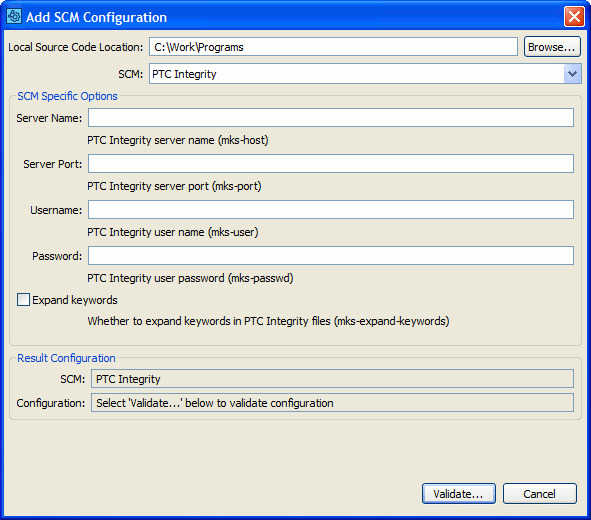PTC Source Control Settings