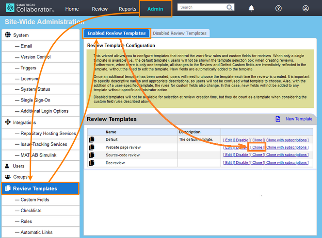 Cloning a review template