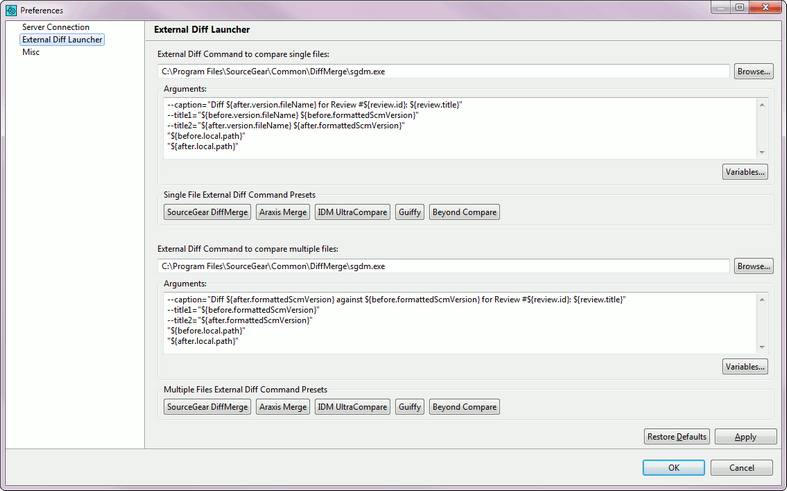 Collaborator GUI Client - External Diff Launcher Preferences