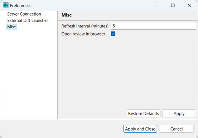 Collaborator GUI Client - Miscellaneous Preferences