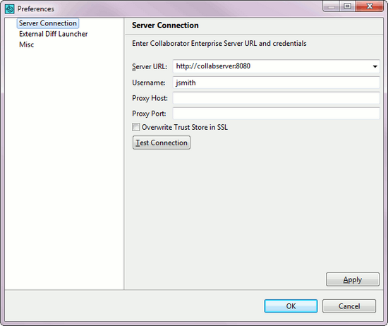 Collaborator GUI Client - Server Connection Preferences