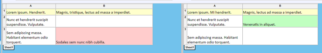 Highlighting cell differences with "By whole text" Diff Cell method