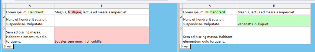 Highlighting cell differences in "By words" Diff Cell method