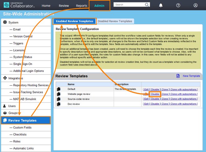 Disabling a review template