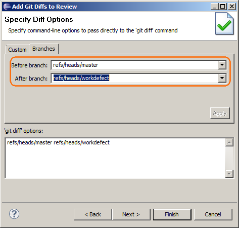 Adding files from different Git bracnhes: Specifying the branches