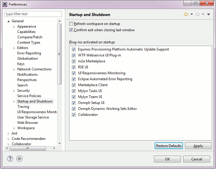 &nbsp;Preferences - Startup and Stutdown