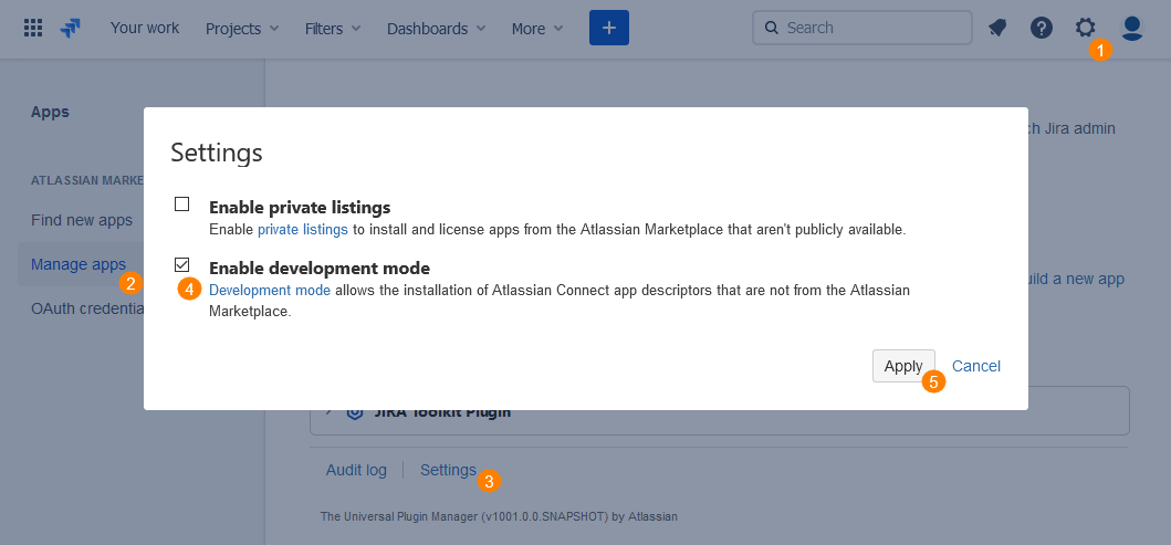 Enabling development mode