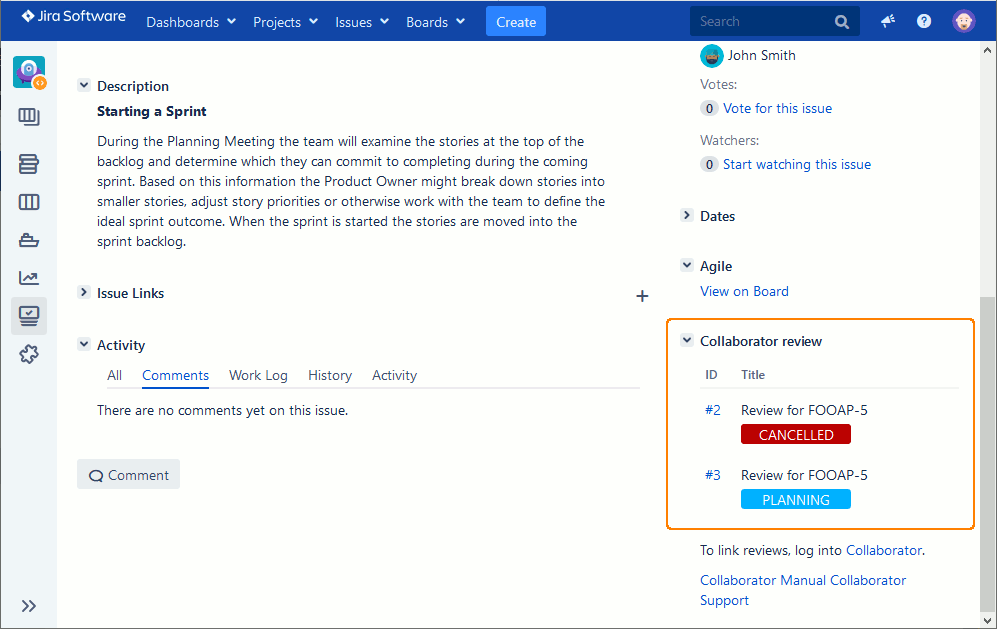 JIRA ticket with link to review
