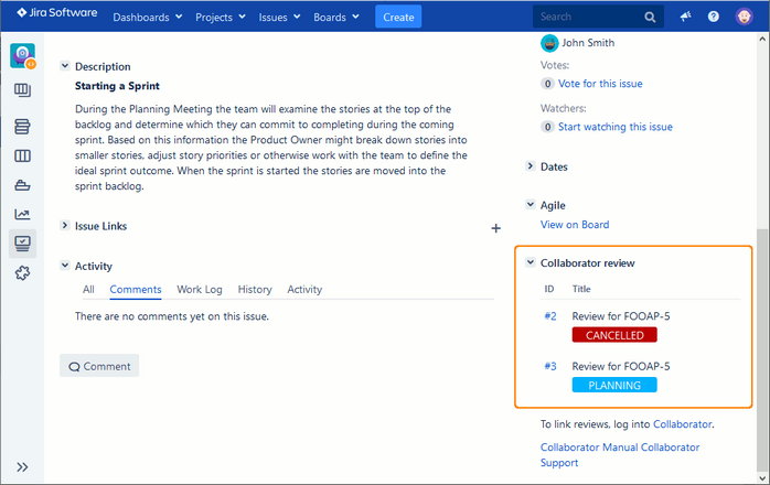 JIRA ticket with link to review