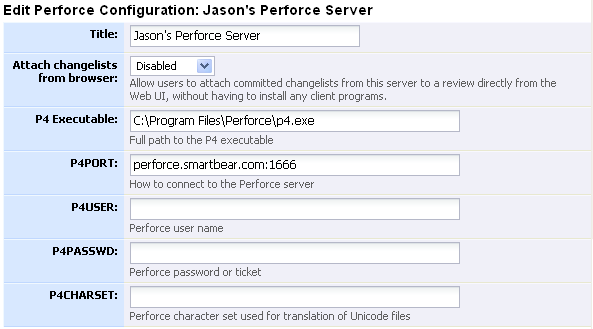 Perforce Version Control Server entry