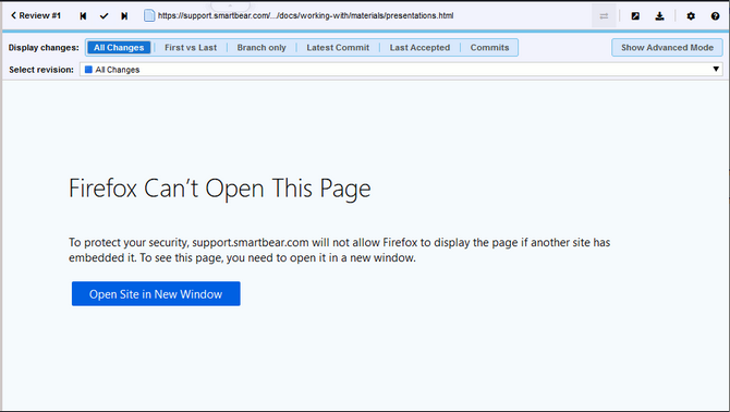 Error message: This content cannot be displayed in a frame