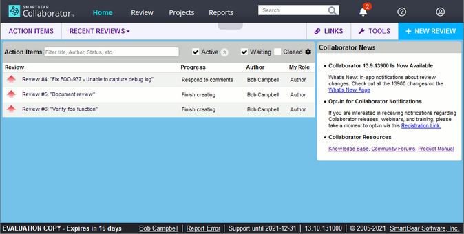 Collaborator Web Client Home Page