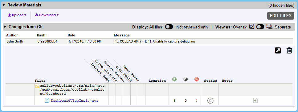 Local changes from files controlled by Git have been uploaded into this review via client.